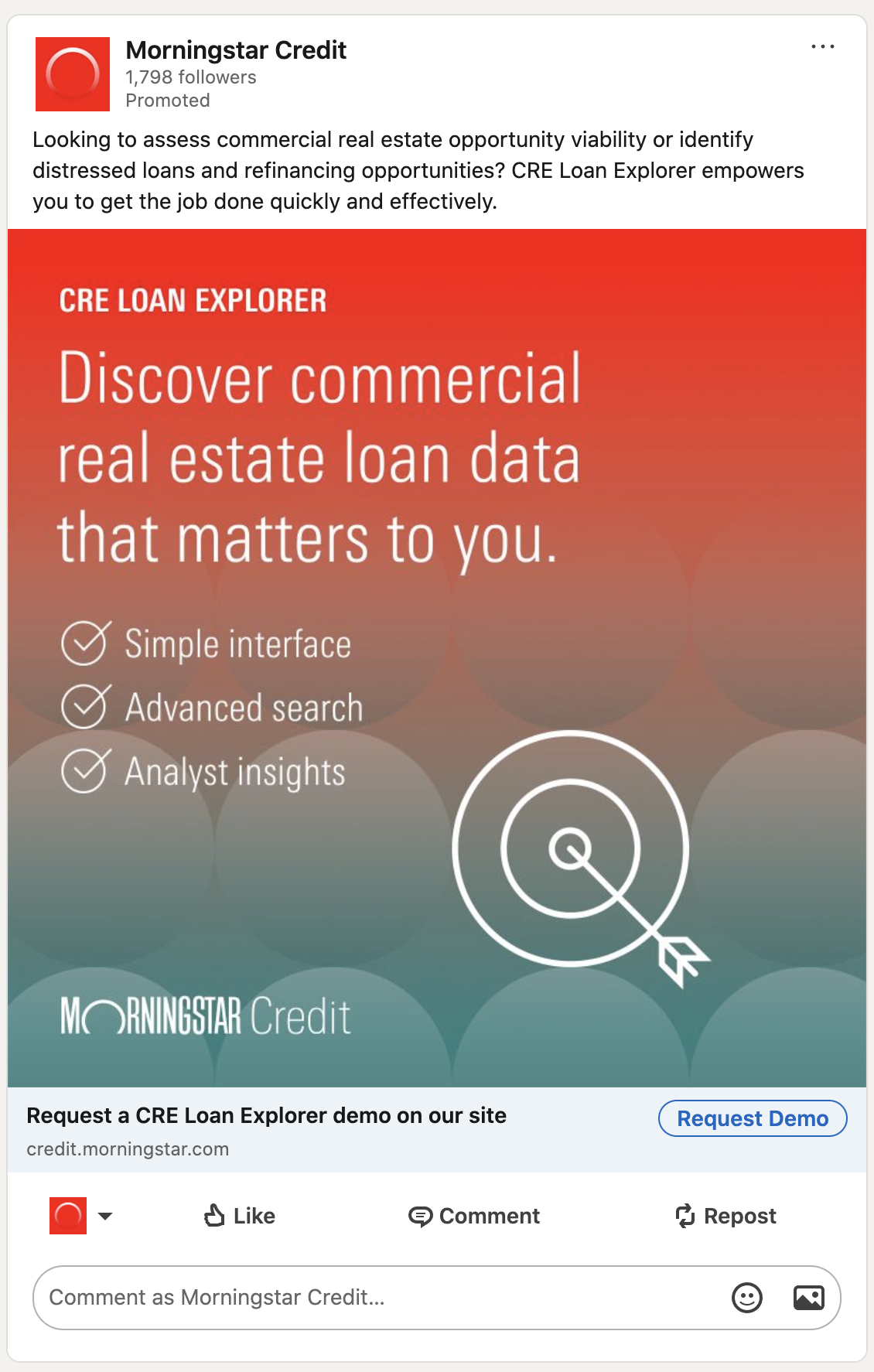CRE Loan Explorer LinkedIn ad: Discover your next commercial real estate opportunity
