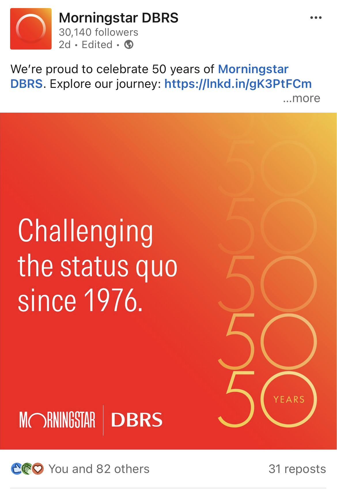 Morningstar DBRS 50th anniversary campaign: Challenging the status quo since 1976